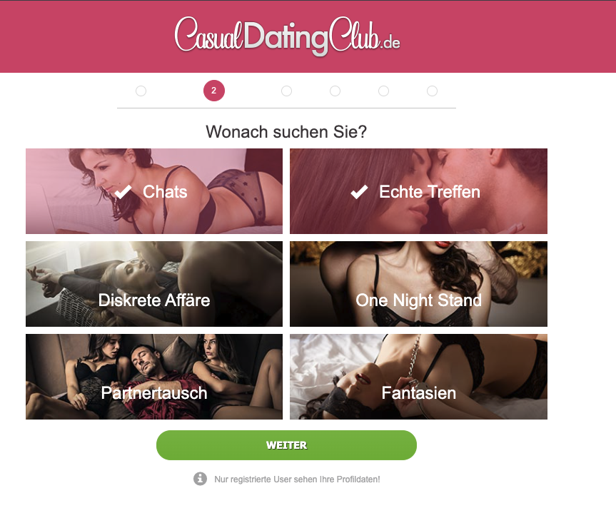 CasualDatingClub Registrierung &ndash; Auswahl der Kontaktkategorien